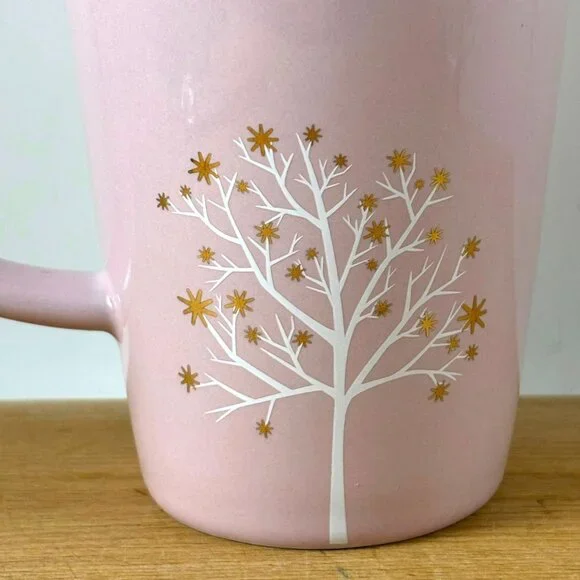 Davids Tea Pink Ceramic Tall Mug & Lid Pink Starry Tree - Picture 6 of 7